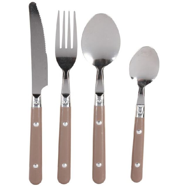 M&eacute;nag&egrave;re 16 pi&egrave;ces inox manche plastique taupe