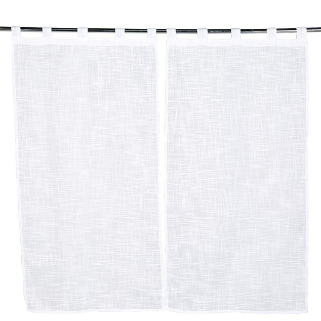 Vitrage droit &agrave; passants x2 effet lin blanc uni 60x160cm