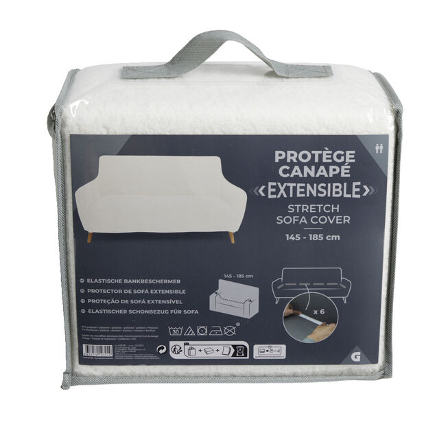 Prot&egrave;ge canap&eacute; extensible 2 places L145-185cm effet laine boucl&eacute;e beige