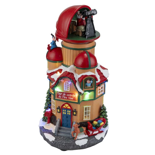 Village de No&euml;l anim&eacute; LED tour de contr&ocirc;le du P&egrave;re No&euml;l 16x14xH26cm