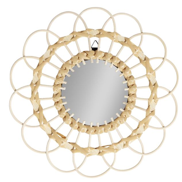 Miroir soleil rosace rond rotin et osier &Oslash;30cm