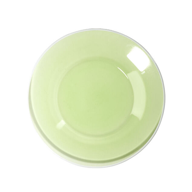 Assiette &agrave; dessert ronde verre vert bord blanc &Oslash;20cm