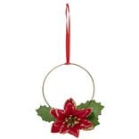 Déco fleur poinsettia à suspendre rouge et doré 13x13cm