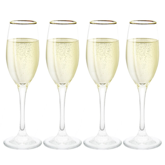 Fl&ucirc;te en verre transparent avec liser&eacute; dor&eacute; x4