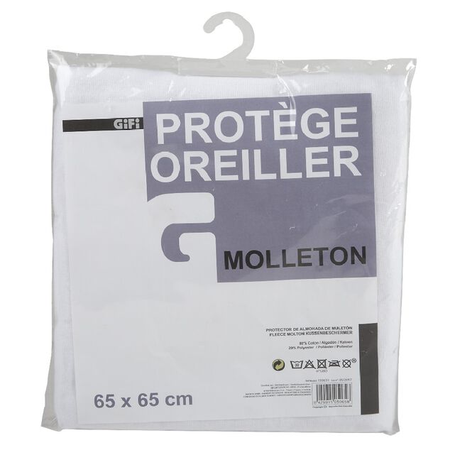 Prot&egrave;ge oreiller Molleton anti acariens blanc 65x65 cm