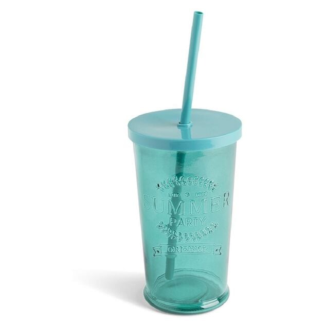 Gobelet 490ml en verre avec couvercle plastique - 3 coloris