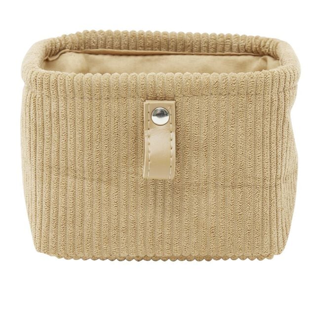 Pani&egrave;re de rangement velours c&ocirc;tel&eacute; beige - 14x14xH9 cm