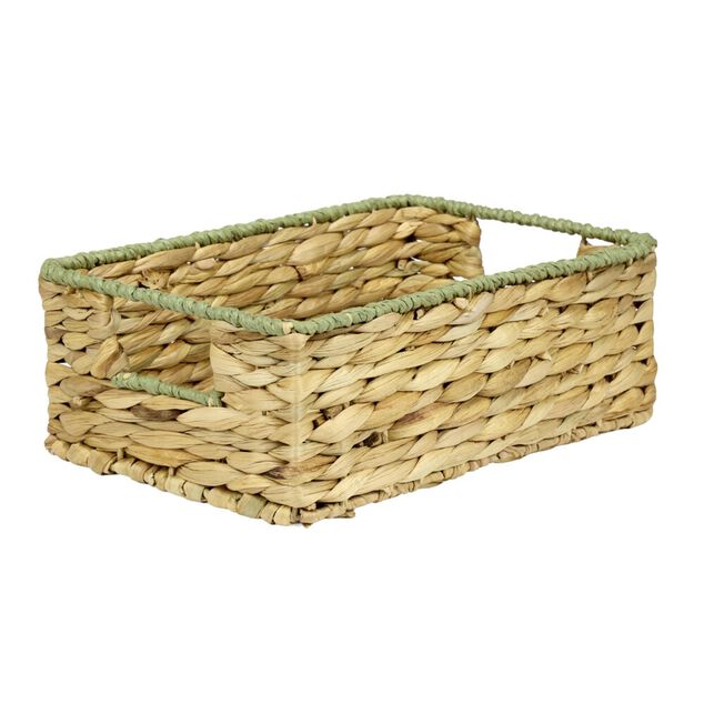 Pani&egrave;re rectangulaire jacinthe tress&eacute;e naturel avec bord vert 32x22xH12cm