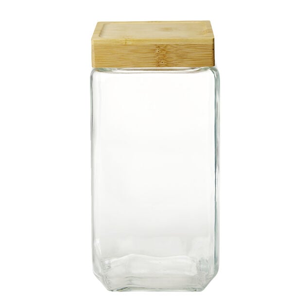 Pot de conservation herm&eacute;tique carr&eacute; en verre avec couvercle bambou 2,2L