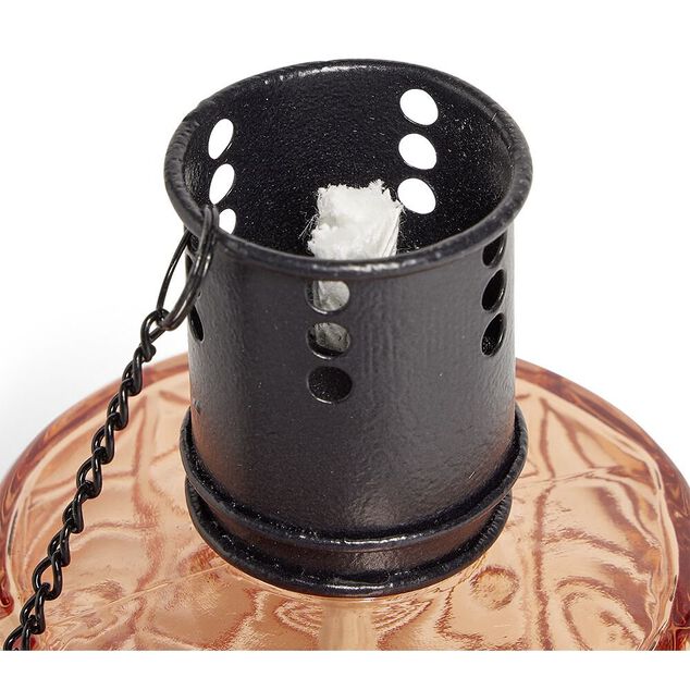 Torche de table pour huile citronnelle m&eacute;tal et verre rouge &Oslash;9xH16,5cm