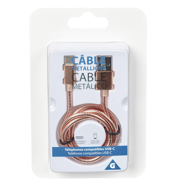 C&acirc;ble USB vers USB C m&eacute;tal Rose charge rapide