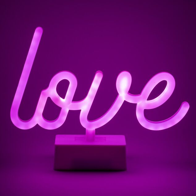 Lampe &agrave; poser n&eacute;on LED mot Love rose 24xH19cm