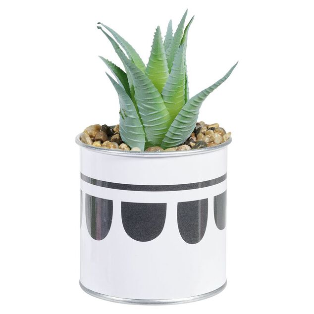 Plante artificielle succulente avec pot m&eacute;tal motif ethnique