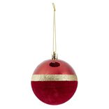Boule de Noël liseré doré bimatière velours et brillant rouge Ø8cm