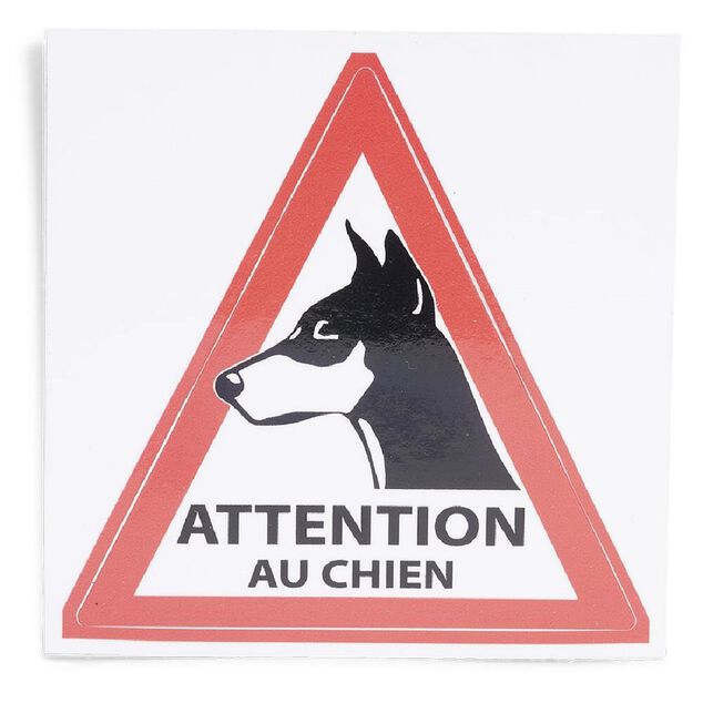 Signal&eacute;tique adh&eacute;sive "Attention au chien" - 8x8 cm