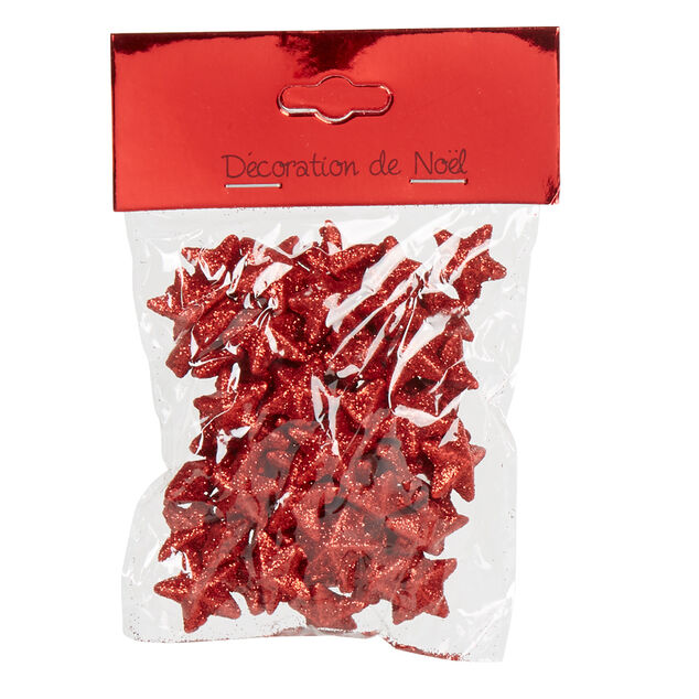 Sachet d&eacute;co minis &eacute;toiles rouges paillet&eacute;es No&euml;l