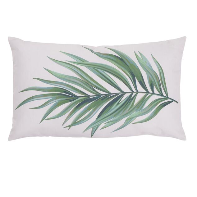 Coussin de jardin rectangulaire blanc et feuille verte 30x50cm