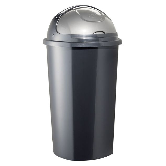 Poubelle &agrave; rabat plastique noir gris 50L