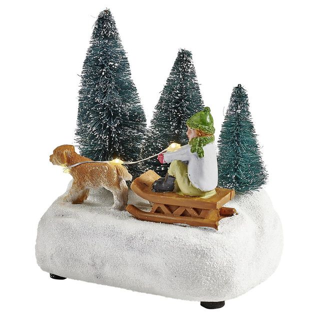 Sc&eacute;nette lumineuse enfant sur traineau Village de No&euml;l