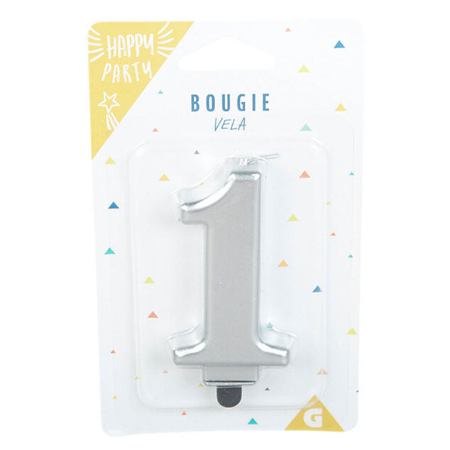 Bougie anniversaire chiffre 1 mat argenté