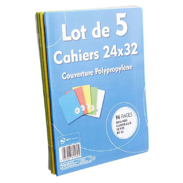 Cahier grands carreaux couverture rigide 96 pages 24x32cm x5