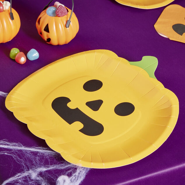 Lot de 8 assiettes en carton &Oslash;23cm design citrouille Halloween