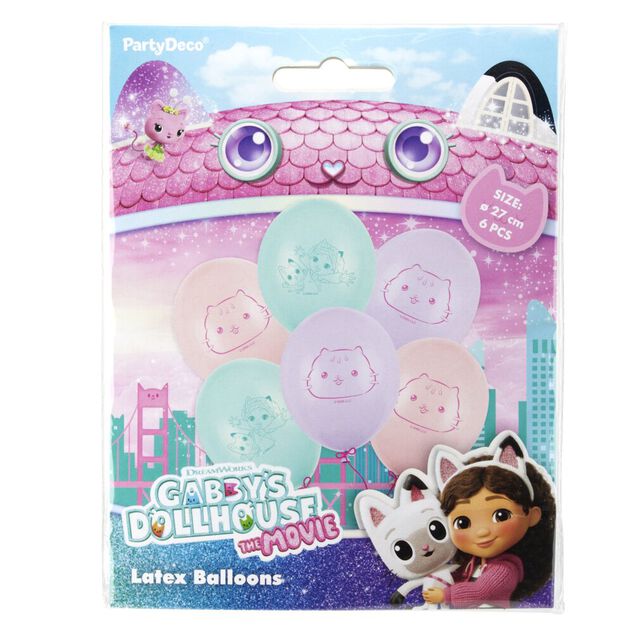Ballon Gabby Chat x6 baudruche latex rose vert violet 13x17cm