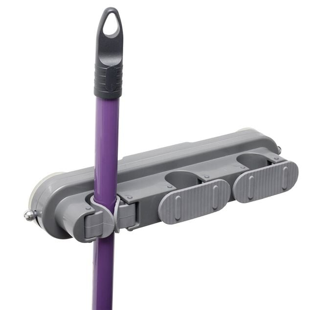 Accroche balai 3 emplacements plastique gris 29x6xH8cm