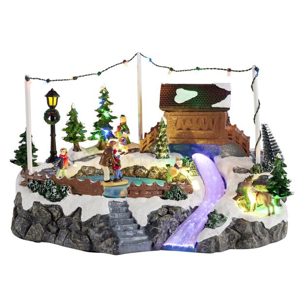 Village de No&euml;l anim&eacute; LED et sa patinoire 32,5x22xH20cm