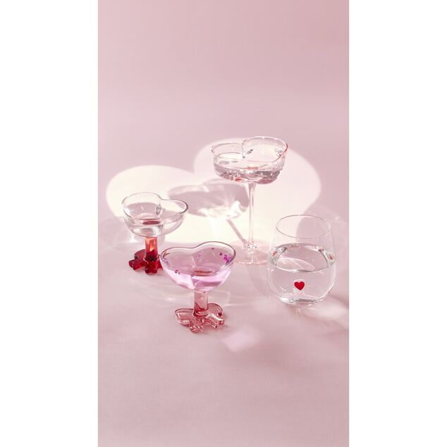 Verre &agrave; pied 250ml forme coeur et pied noeud &Oslash;10xH9 cm (2 mod&egrave;les)
