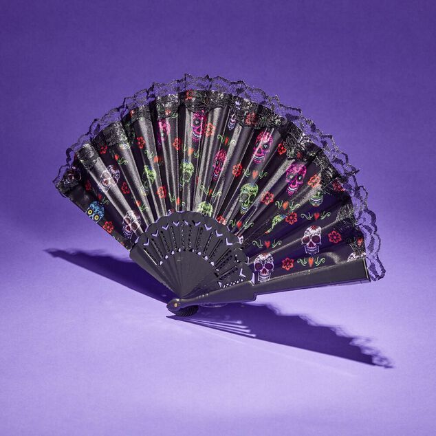 &Eacute;ventail Halloween pliant t&ecirc;te de mort mexicaine 43x23cm