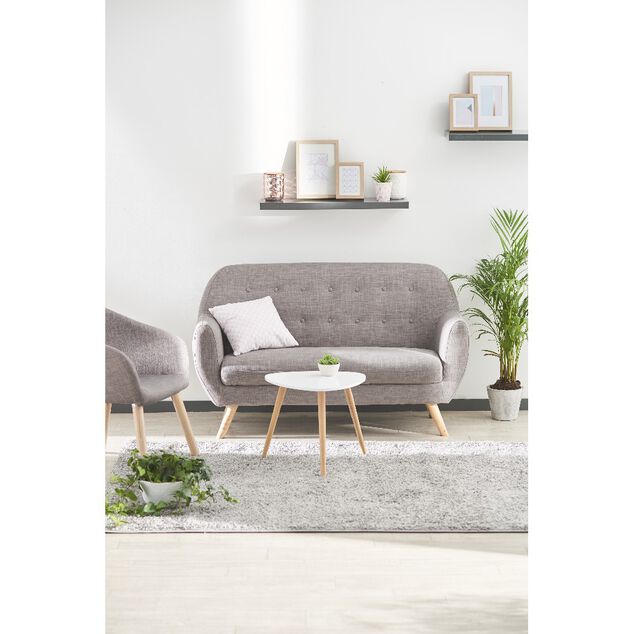 Bout de canap&eacute; table basse Joseph blanc pieds pin &Oslash;48xH42 cm