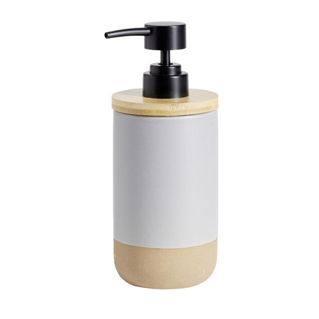Distributeur savon bois et c&eacute;ramique bleu &Oslash;7,5xH18,5cm