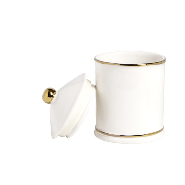 Pot c&eacute;ramique avec couvercle en blanc et bord dor&eacute; &Oslash;11,5xH17,5cm