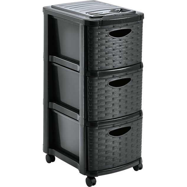 Tour de rangement à roulettes 3 tiroirs format A4 gris 29xP38xH66cm