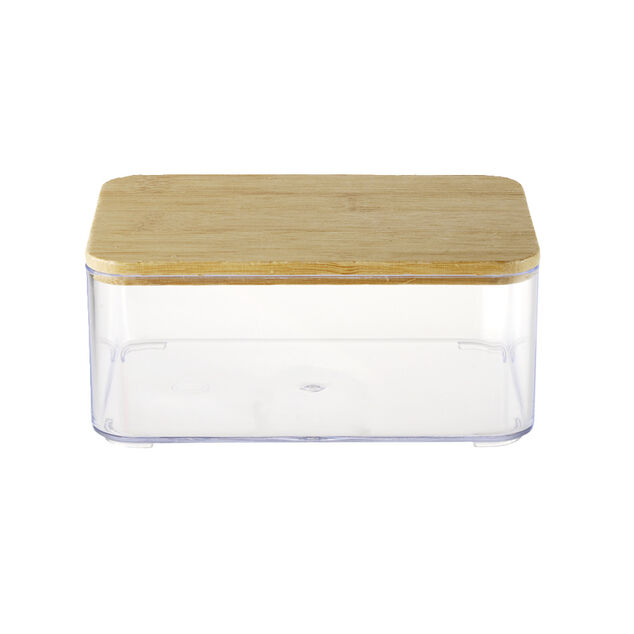 Boîte de rangement x3 plastique transparent couvercle bambou