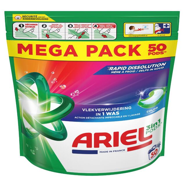 Lessive Ariel 3in1 Pods Color Mega Pack sachet 50 lavages