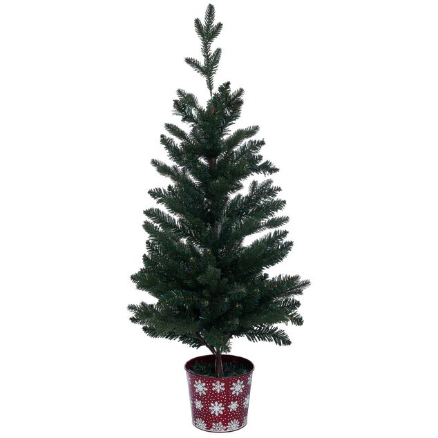 Sapin artificiel pot m&eacute;tal motif flocon rouge et blanc 258 branches &Oslash;55xH100cm