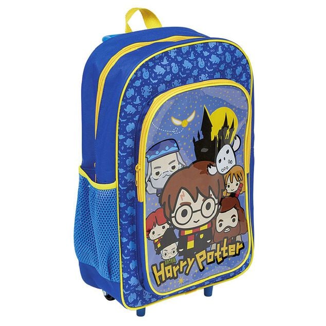 Sac &agrave; roulettes enfant Harry Potter bleu et jaune H41cm