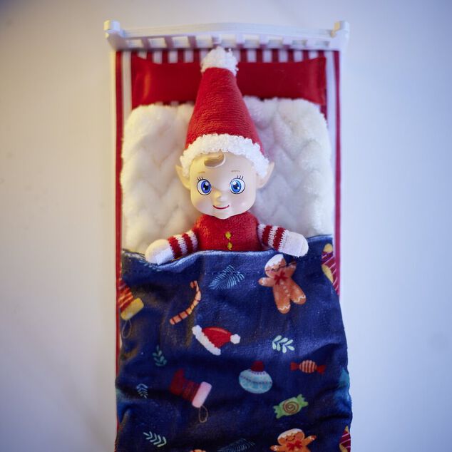 Lutin farceur b&eacute;b&eacute; feutrine rouge et blanc H14,5cm