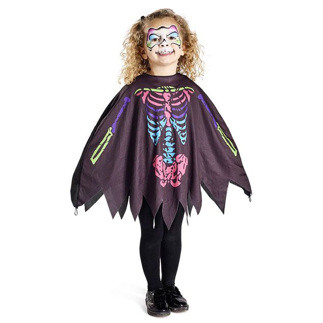 D&eacute;guisement enfant Halloween squelette poncho noir multicolore TU