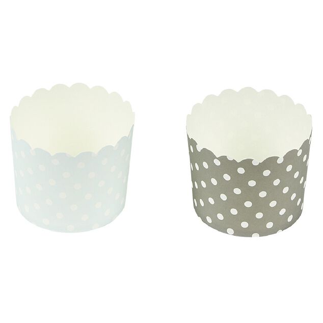 Caissette &agrave; muffin motif pois gris bleu x25