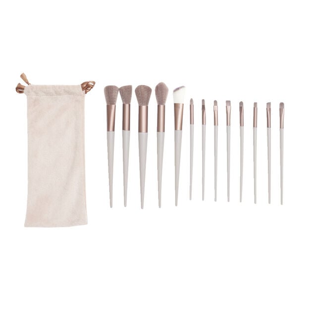 Pinceau &agrave; maquillage 14 pi&egrave;ces avec pochette rose