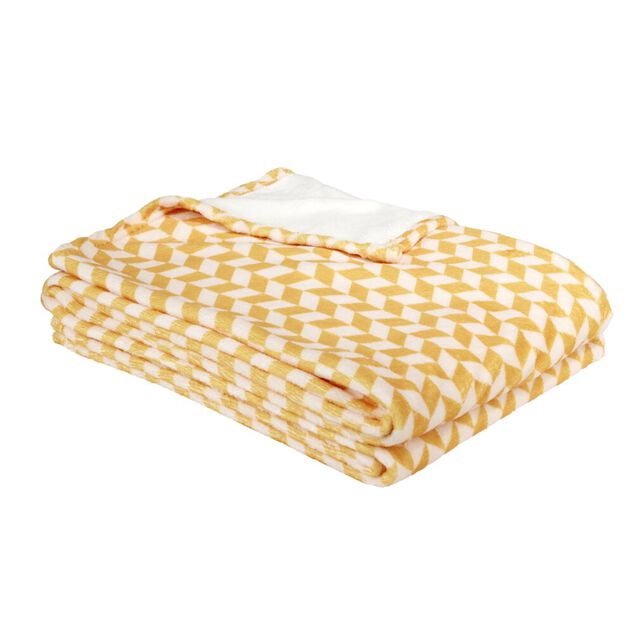 Plaid motif chevrons bicolore 130x160cm (2 mod&egrave;les jaune ou bleu)
