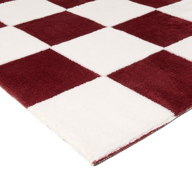 Tapis rectangulaire damier polyester 114x190cm (2 mod&egrave;les beige ou rouge)
