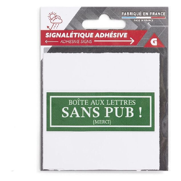 Signalétique adhésive "Boîte aux lettres sans pub" - Vert, 8x8 cm