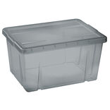 Bo&icirc;te de rangement gris fum&eacute; avec couvercle 30L