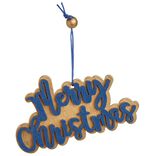 Suspension Merry Christmas dor&eacute; et bleu L10x6cm