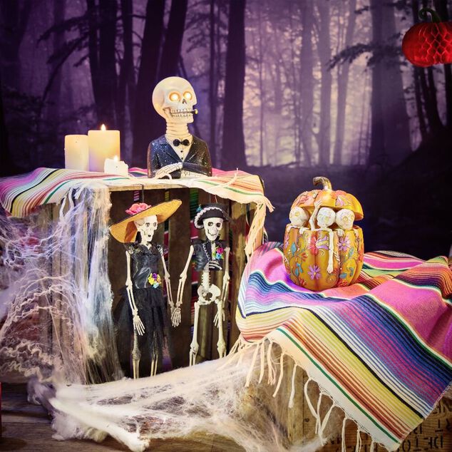 Citrouille Halloween d&eacute;co calavera avec squelettes &Oslash;15xH21cm