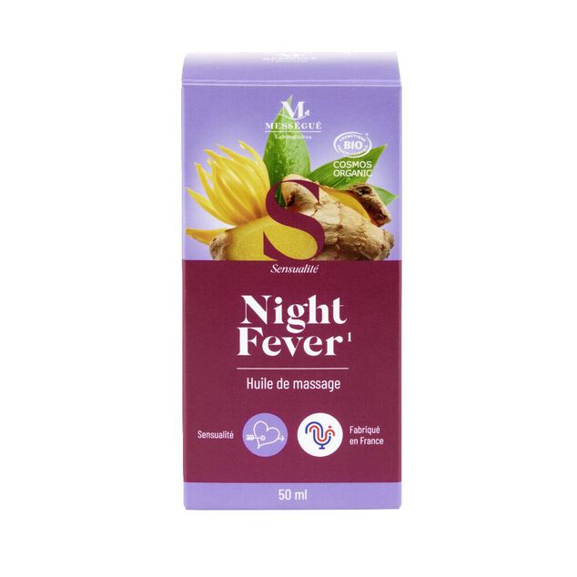 Huile de massage bio Mess&eacute;gu&eacute; Night Fever Ylang-Ylang et gingembre 50ml